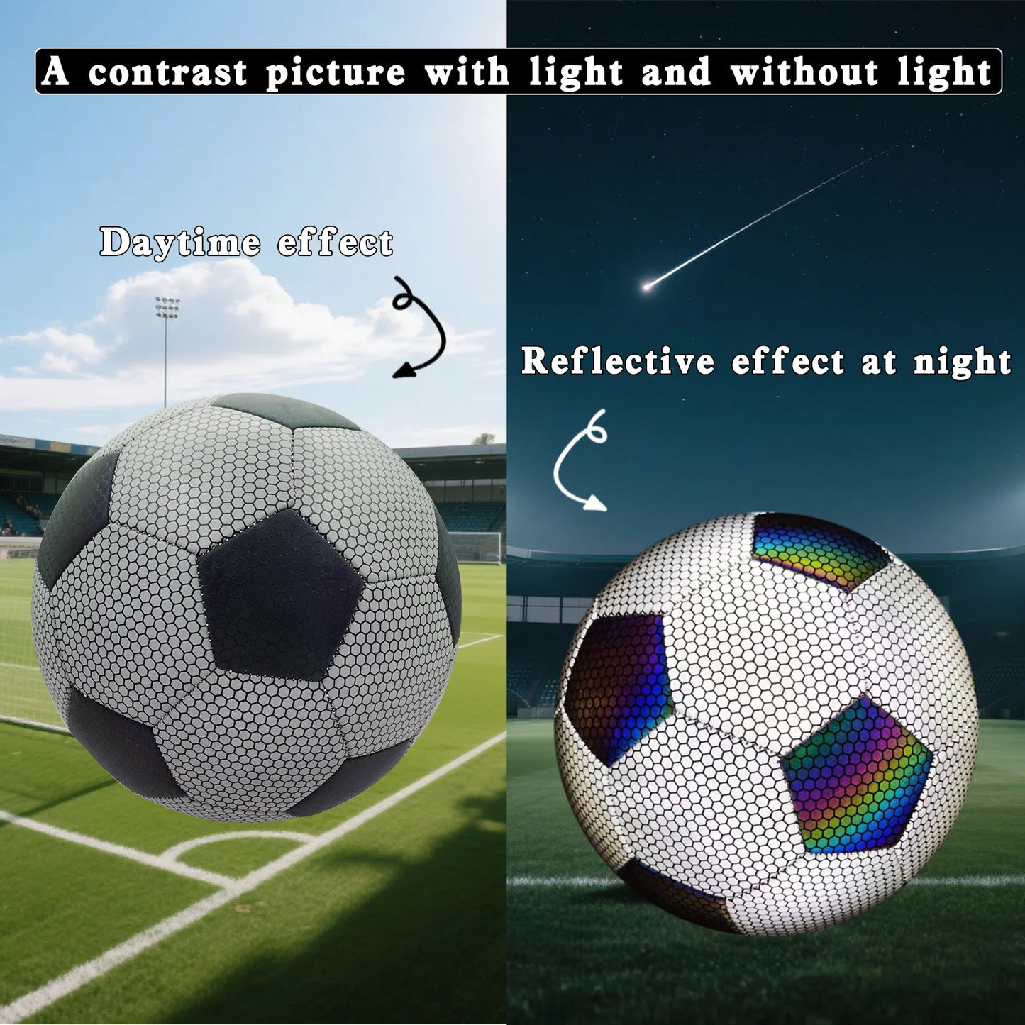 GlowKick Holographic Glow Soccer Ball — Size 5 Reflective Football