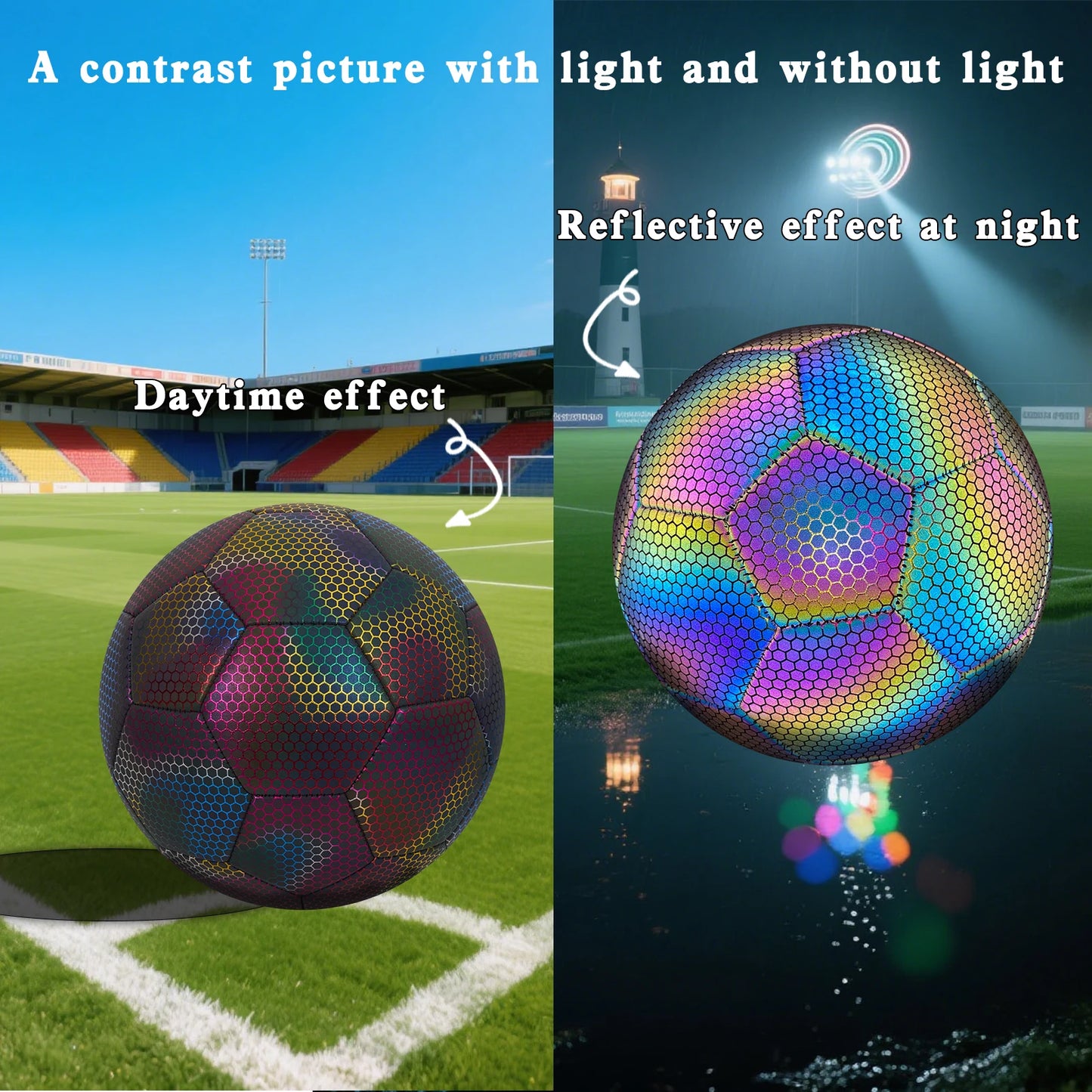GlowKick Holographic Glow Soccer Ball — Size 5 Reflective Football