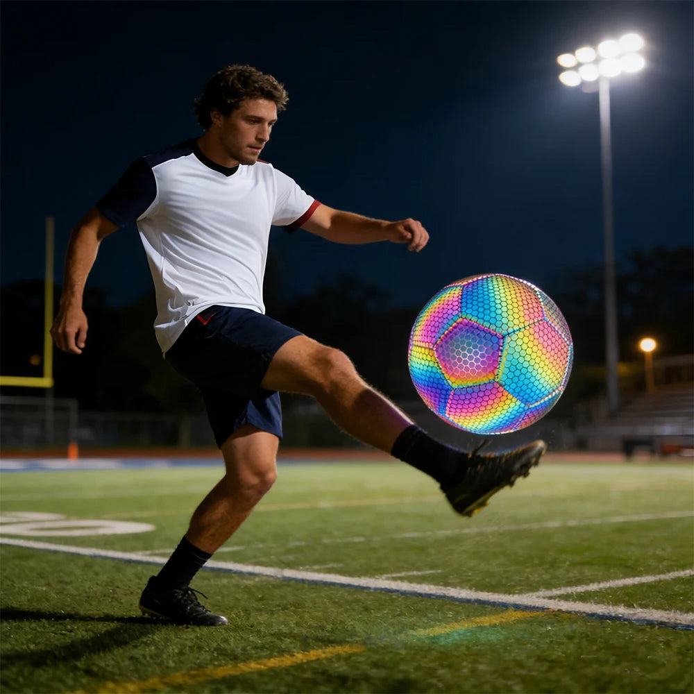 GlowKick Holographic Glow Soccer Ball — Size 5 Reflective Football