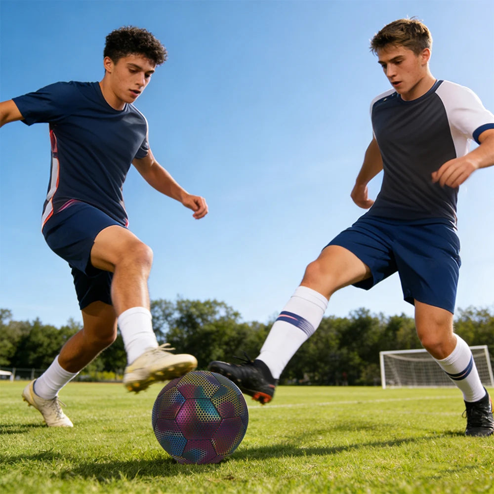 GlowKick Holographic Glow Soccer Ball — Size 5 Reflective Football